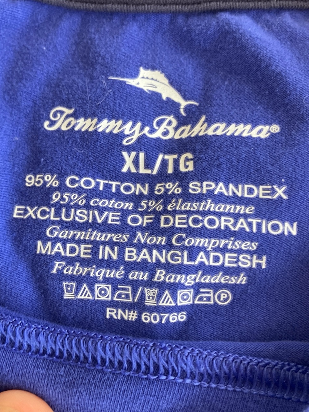 Tommy Bahama Mens XL , 95 % cotton , t shirt , blue like new